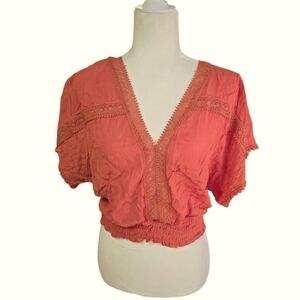 Women's Coral V-Neck Top Boho